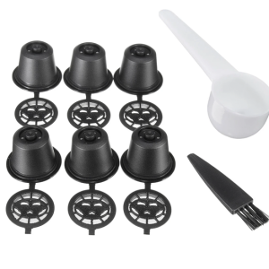 Kitchen & Home Hervulbare Koffiecups 6-pack - Inclusief Schoonmaakborsteltje & Maatcup