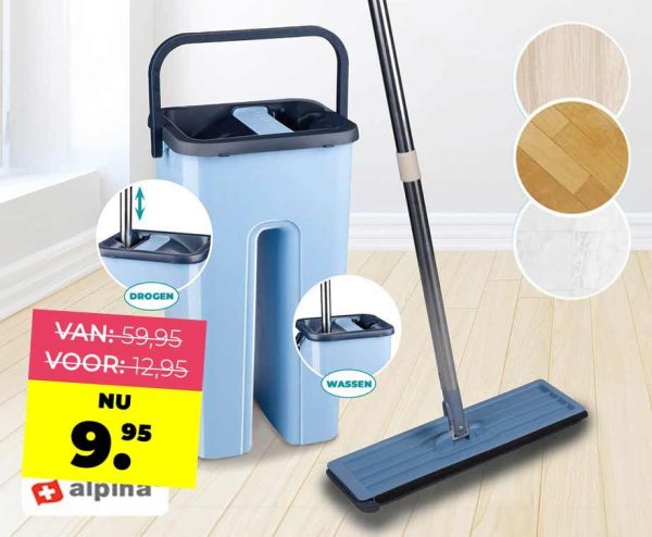 Alpina Flat Mop Met Emmer 360° Draaibaar