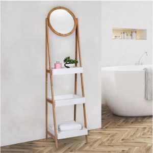 Bamboerek met spiegel - Laddervorm met spiegel - 39 x 40 x 158cm