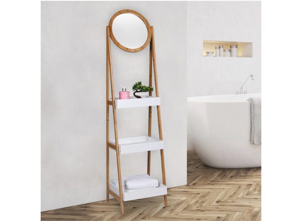 Bamboerek met spiegel - Laddervorm met spiegel - 39 x 40 x 158cm