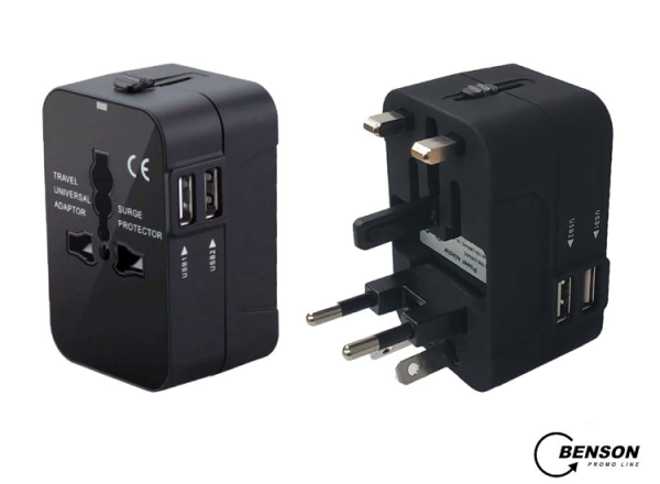Benson Universele Reisstekker - 2 USB Poorten - Geschikt voor meer dan 150 landen