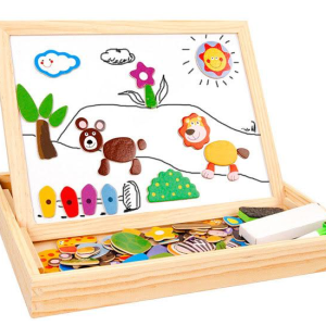 Magnetische Dieren Puzzel & Krijtbord - Alles in 1 Houten Speelbox - Multifunctioneel - 100 stukken