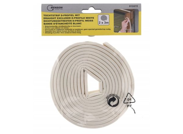 Benson Tochtstrip D-Profiel 2 x 3 meter - Wit