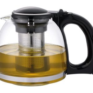 Michelino Glazen theepot 1,2L - Theefilter - Ergonomisch handgreep - Zwart
