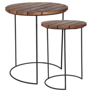 Bijzettafels - metaal - teakhout - set van 2 tafels