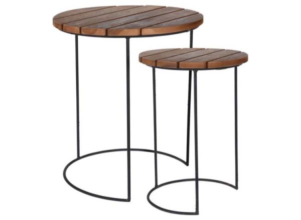 Bijzettafels - metaal - teakhout - set van 2 tafels