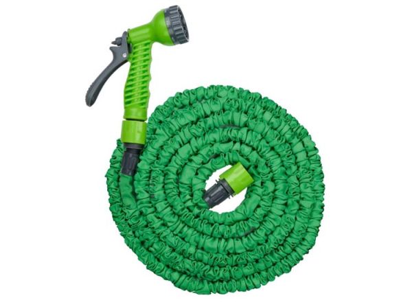 Kinzo Flexibele Tuinslang 10M - Incl. Opzetstuk - Sproeikop met 7 Spraystanden - Kunststof - Groen/Grijs