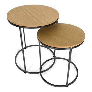 Salontafels - set van 2 ronde salontafels - bruin-zwart