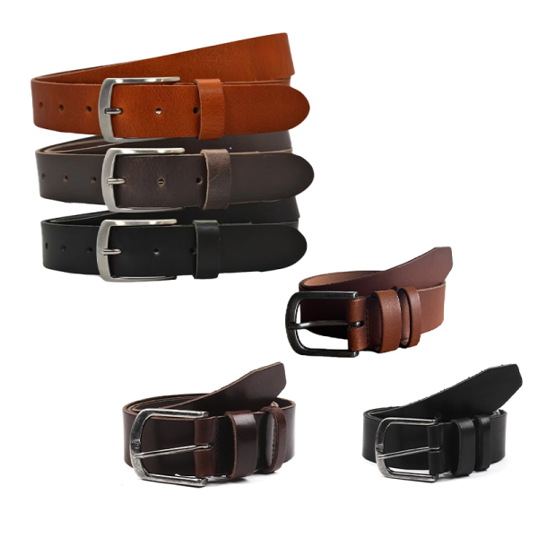 Set van 3 DSTRCT Lederen Herenriemen Zwart/Bruin/Cognac