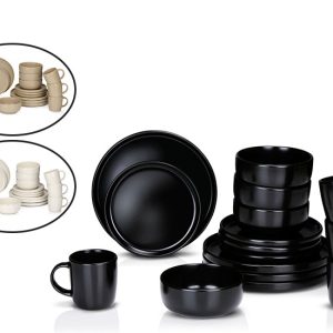 Alpina Serviesset 16-Delig - Bordenset 4 Persoons - Zwart, Creme, Zand