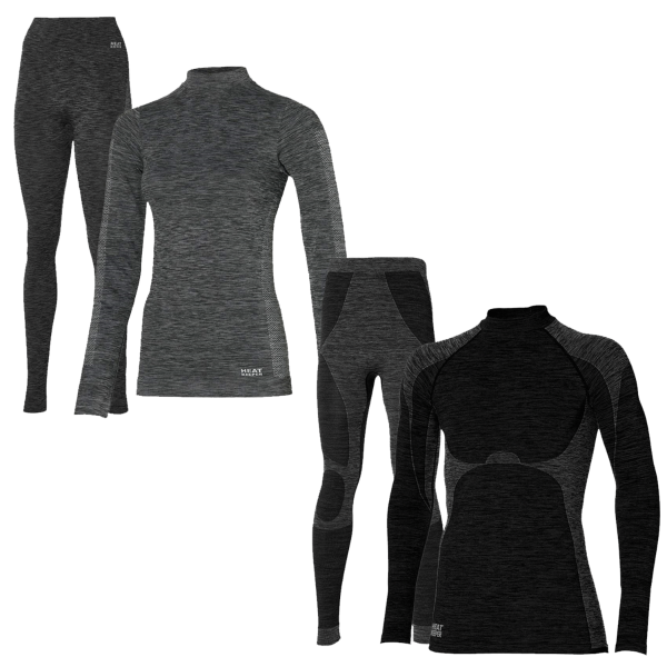 Heatkeeper Thermoset Dames Premium - Thermoshirt + Thermo Legging - Zwart Melange-S
