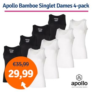 Apollo Singlet Dames Bamboo Zwart 4-pack-L