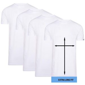 4-pack Cappuccino Witte T-Shirt ronde hals - Extra Lange T-shirts