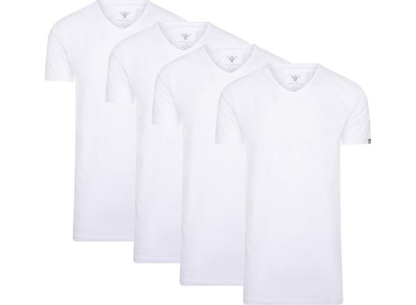 4-pack Cappuccino Witte T-Shirt V-hals - Extra Lange T-shirts