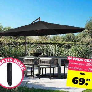 UTIVERKOOP: Luxe XXL Zweefparasol 3 Meter Zwart
