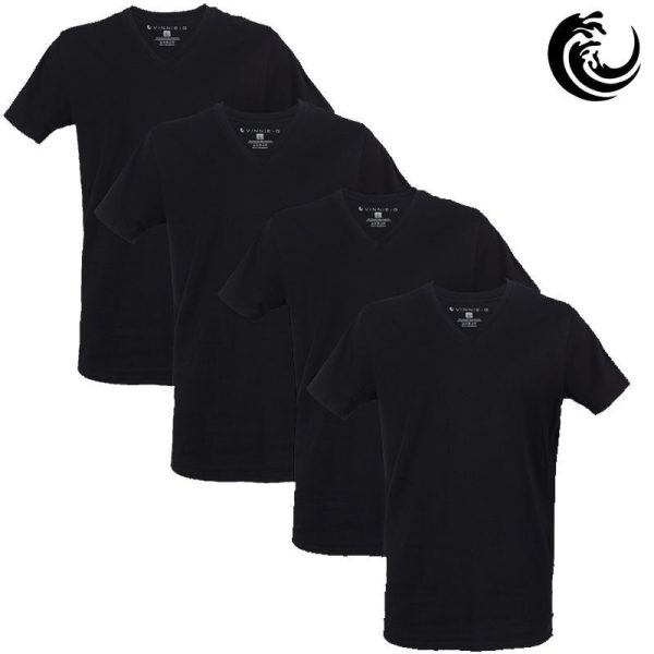 Vinnie-G Heren T-shirt V-hals Zwart 4-pack-L